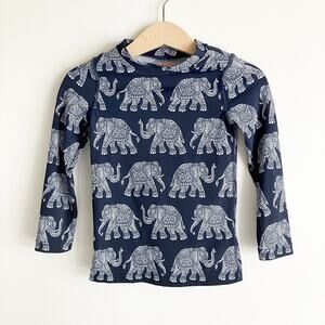 J Crew Crewcuts 2 Rashguard Elephant Print Top Long Sleeve Unisex Navy Blue